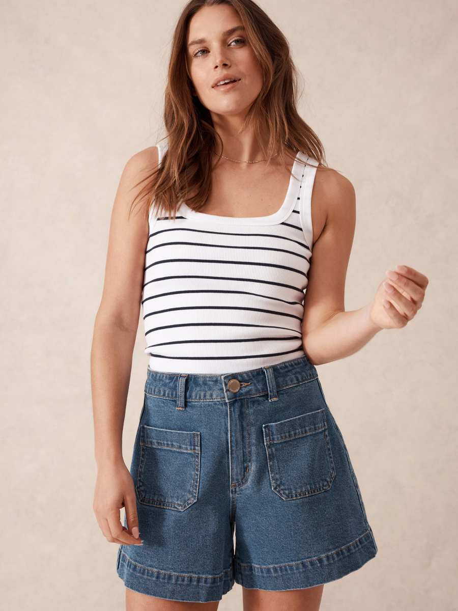 Esther Denim Patch Pocket Short | Fresh Indigo