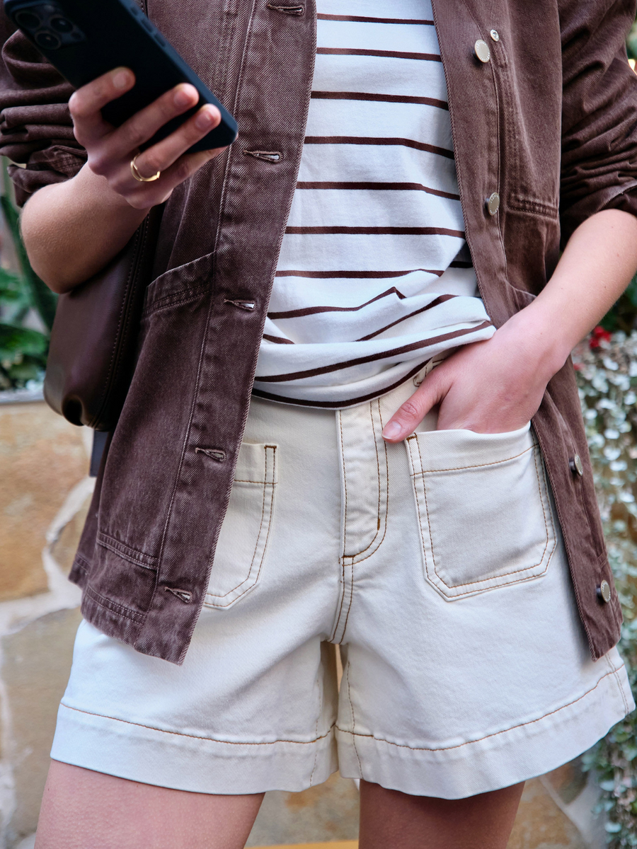 Esther Denim Patch Pocket Short | Eggshell