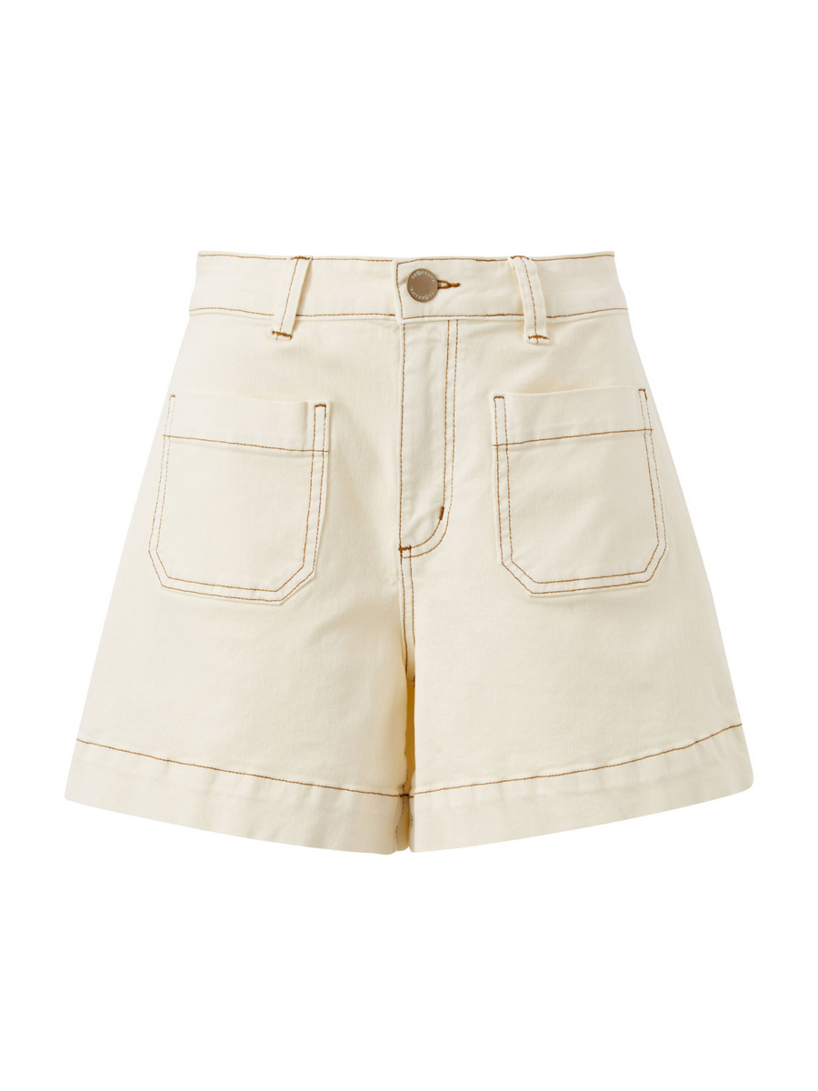 Esther Denim Patch Pocket Short | Eggshell