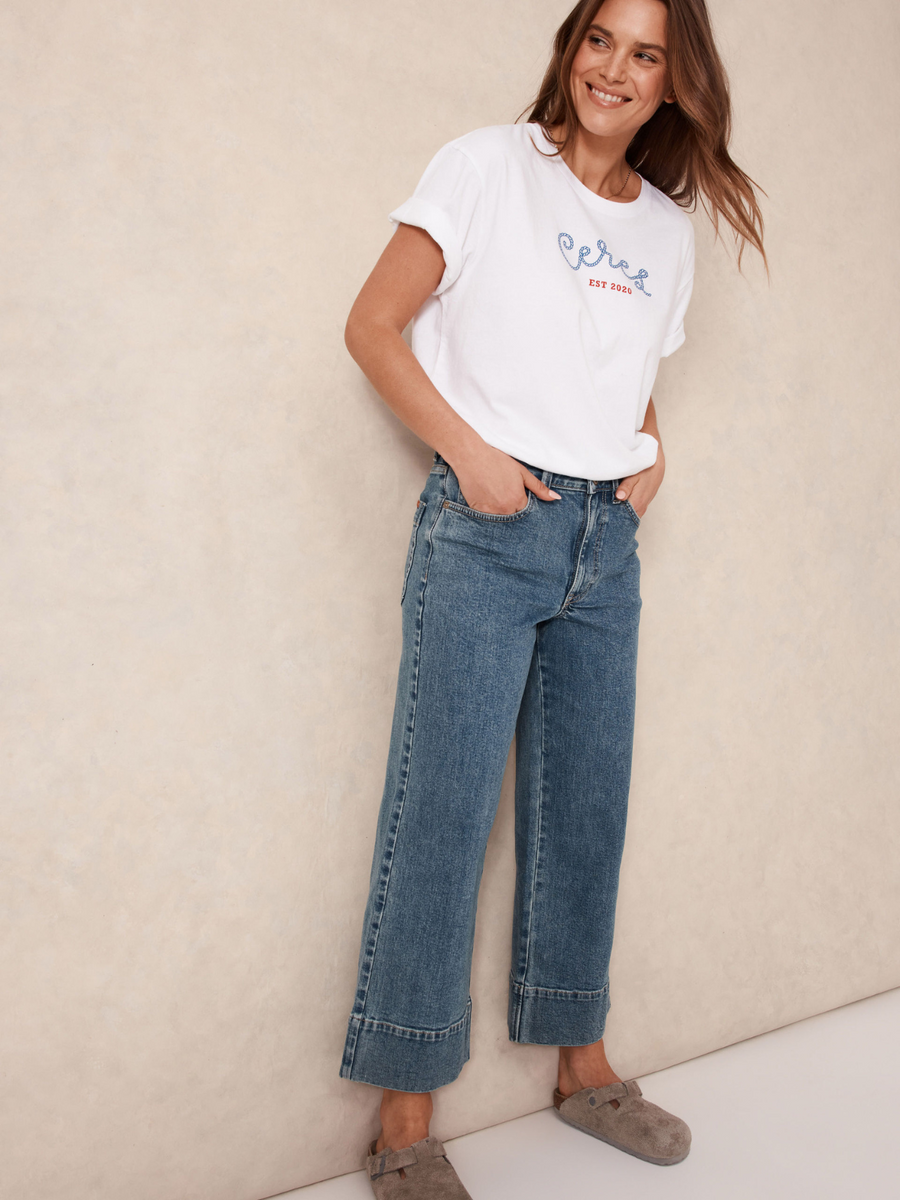 Jude Wide Leg Crop Jean | Mid Indigo