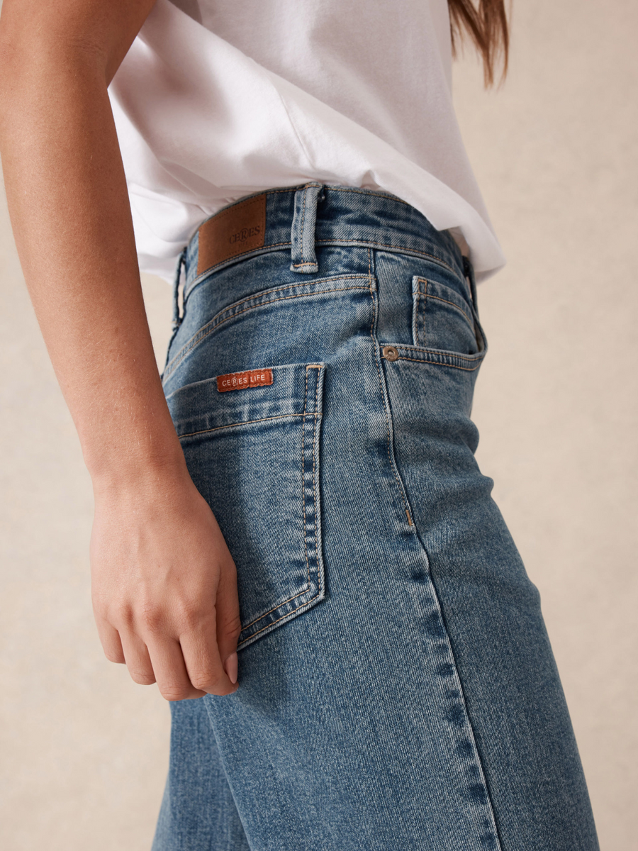 Jude Wide Leg Crop Jean | Mid Indigo