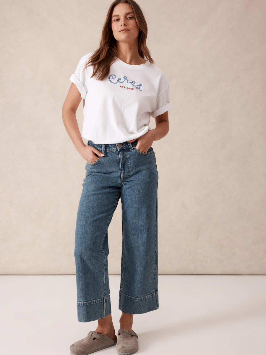 Jude Wide Leg Crop Jean | Mid Indigo