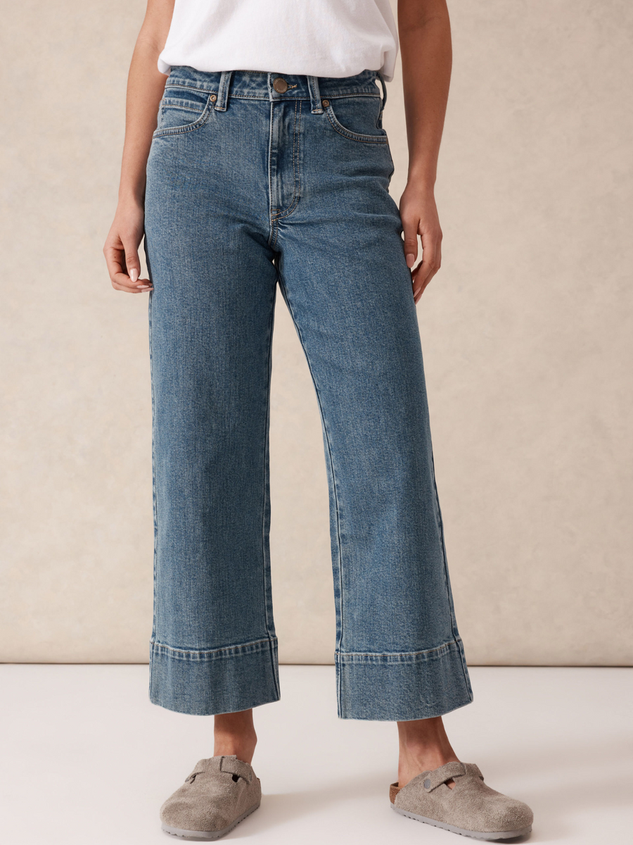 Jude Wide Leg Crop Jean | Mid Indigo