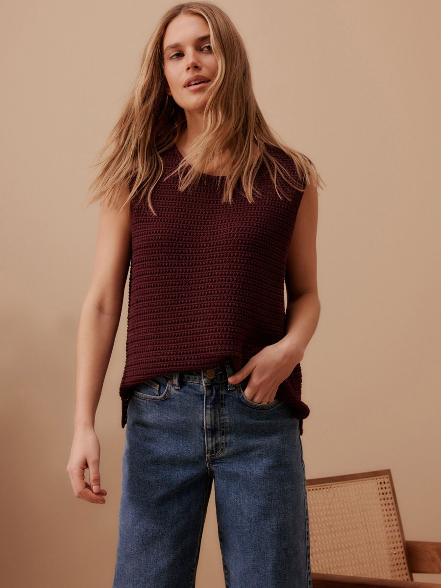 Margot Mesh Knit Tank | Wine