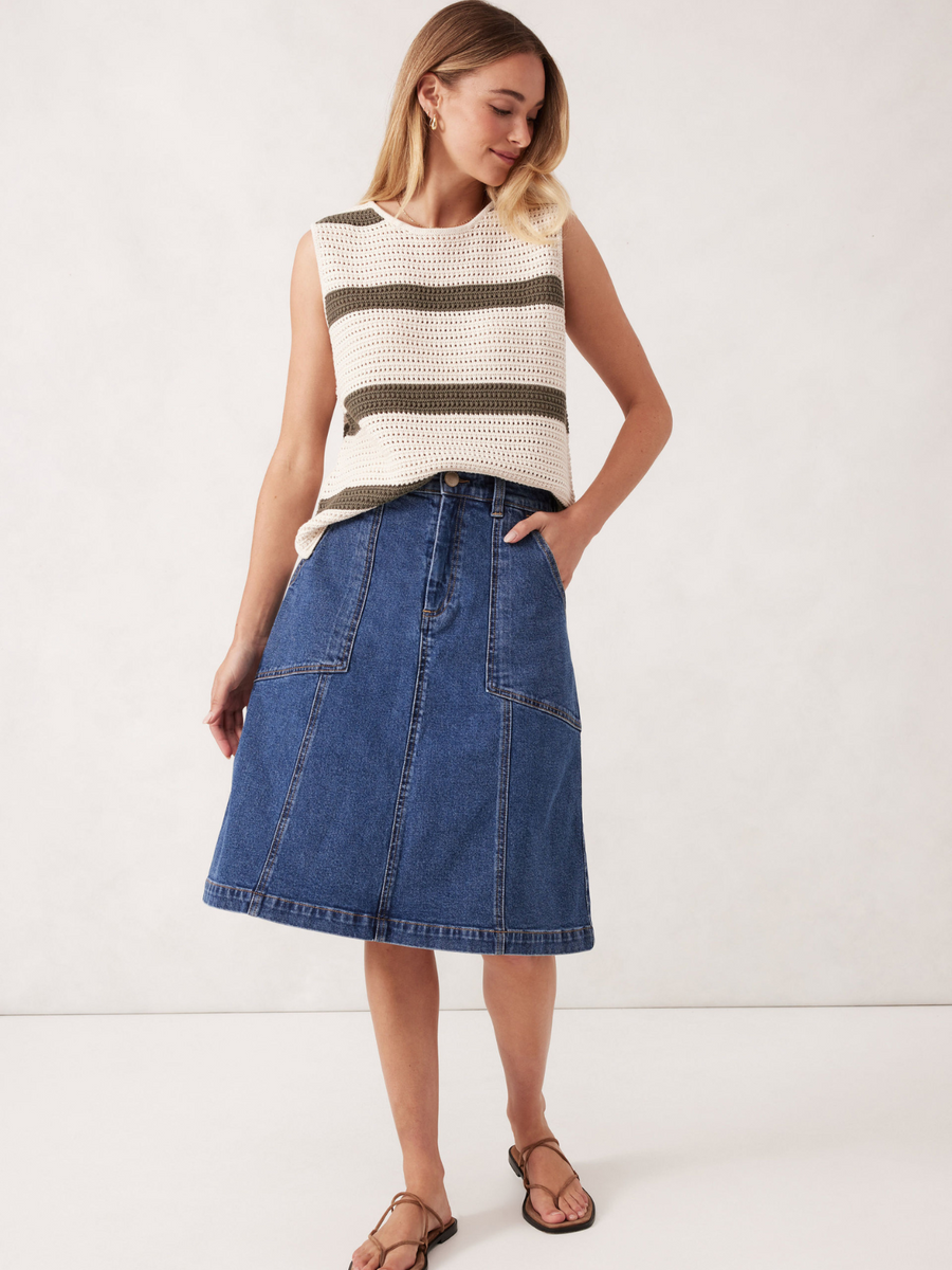 Mesh Knit Tank | Ecru/Soft Olive Stripe