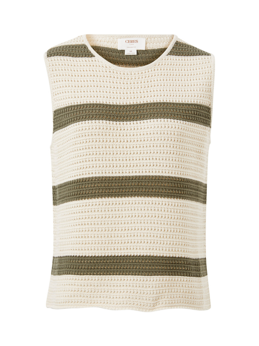 Mesh Knit Tank | Ecru/Soft Olive Stripe