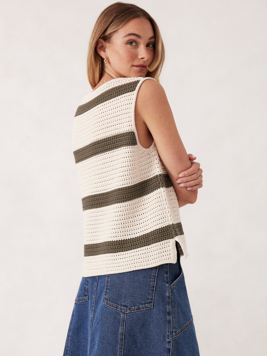 Mesh Knit Tank | Ecru/Soft Olive Stripe