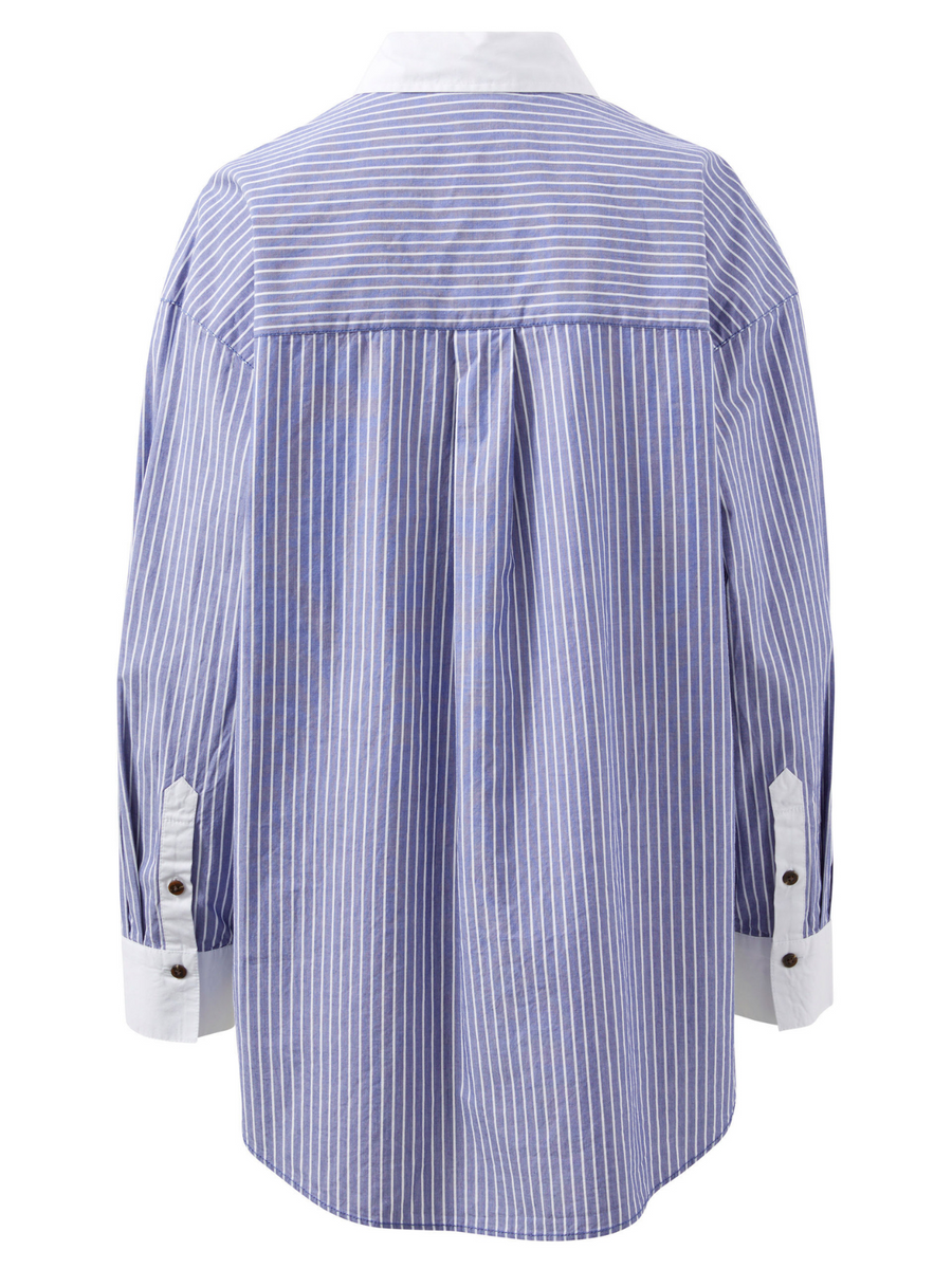 Peta Oversized Shirt | Blue Stripe White Collar