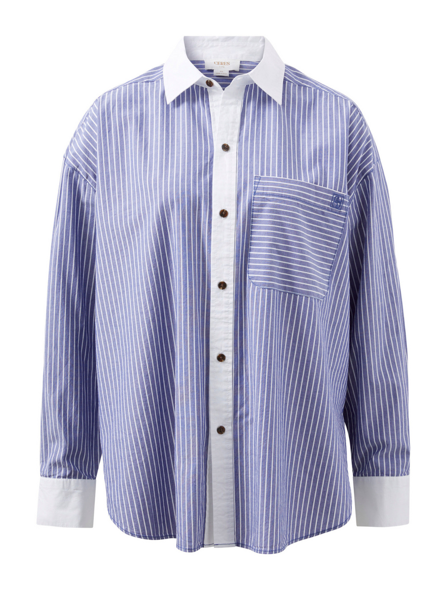 Peta Oversized Shirt | Blue Stripe White Collar