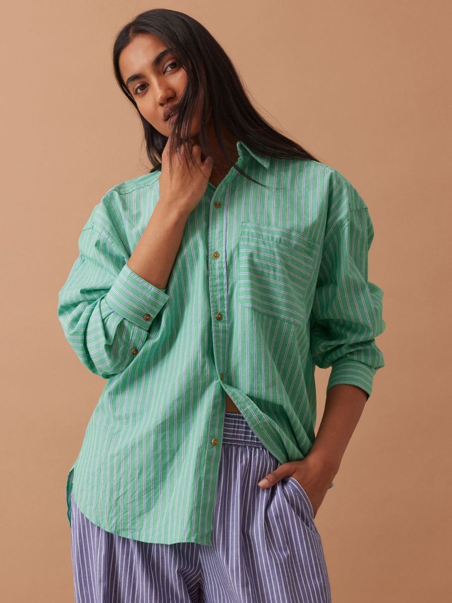 Peta Oversized Shirt | Zesty Green Triple Stripe