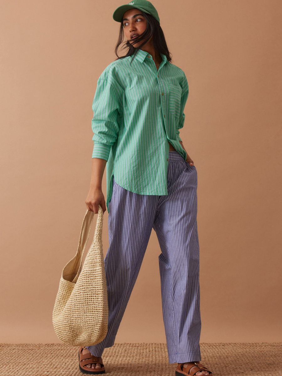 Peta Oversized Shirt | Zesty Green Triple Stripe