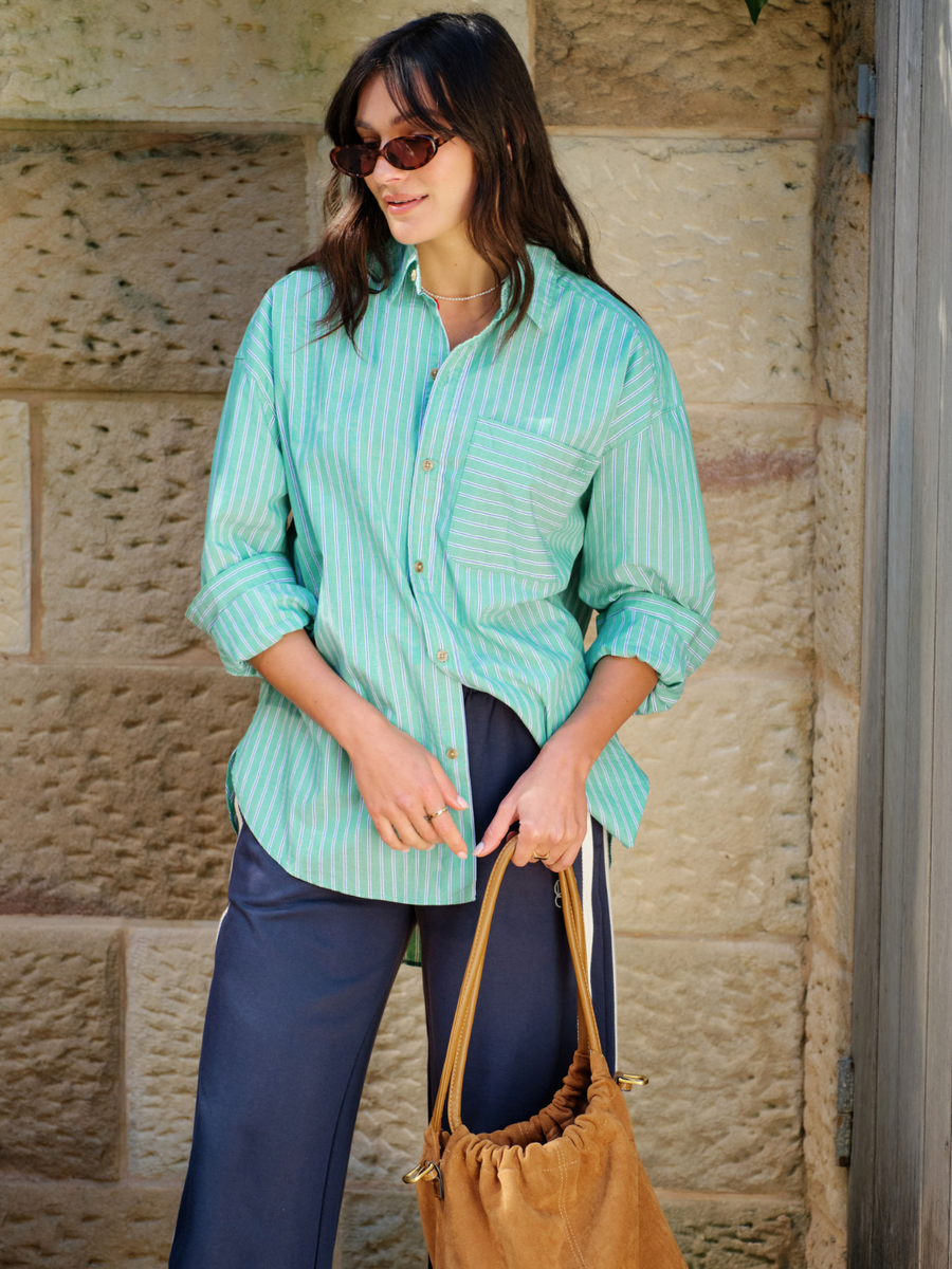 Peta Oversized Shirt | Zesty Green Triple Stripe