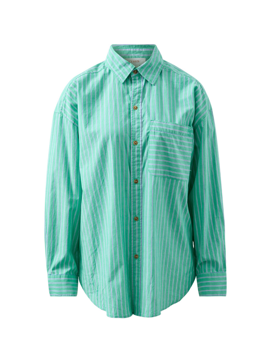Peta Oversized Shirt | Zesty Green Triple Stripe