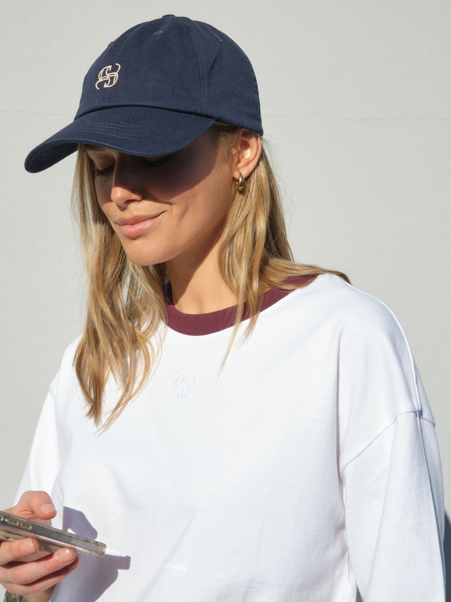 Pip Everyday Cap | Navy & Ecru Stitch