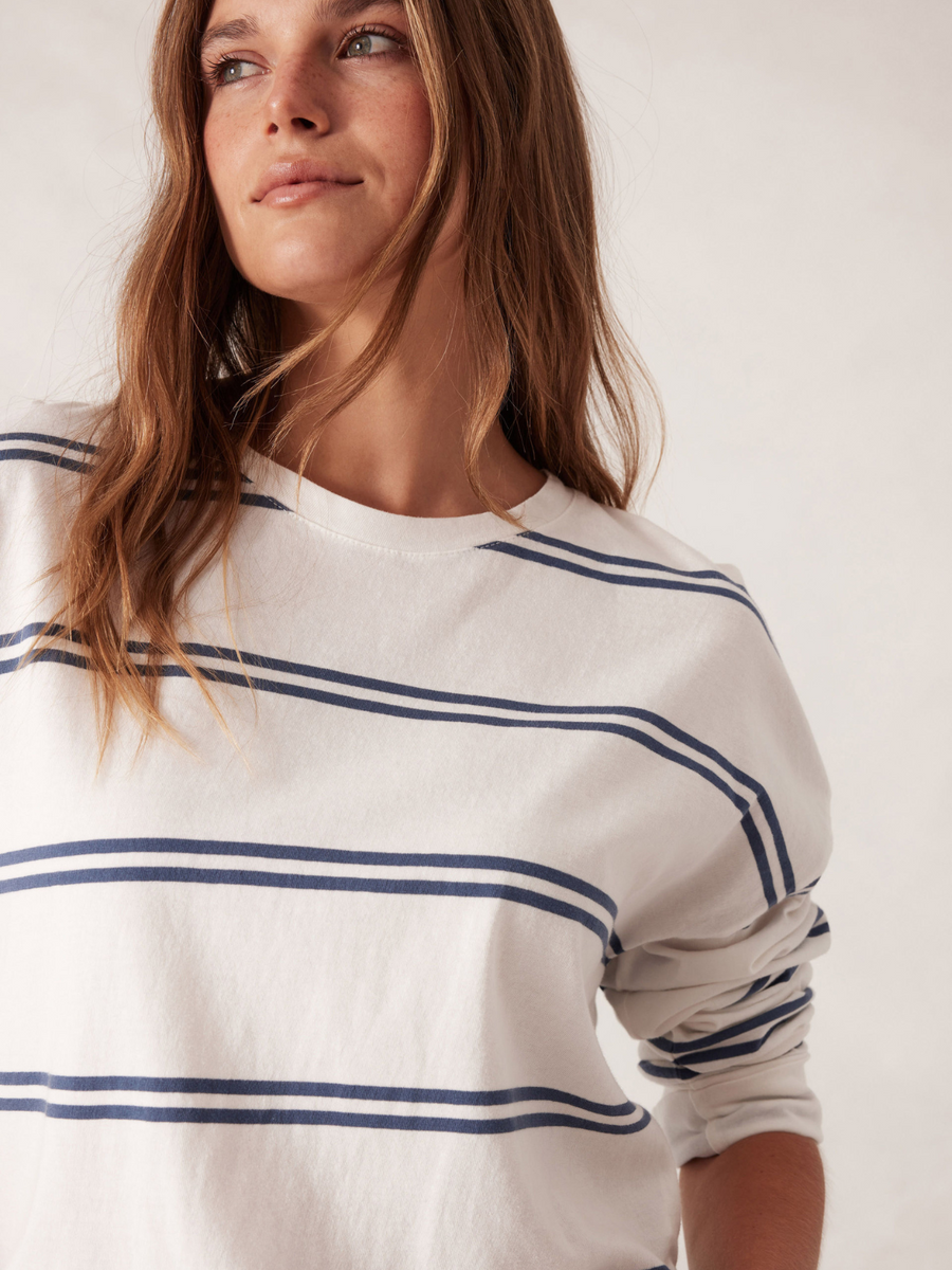 Slouchy Long Sleeve Tee | Vanilla/Moonlight Double Stripe