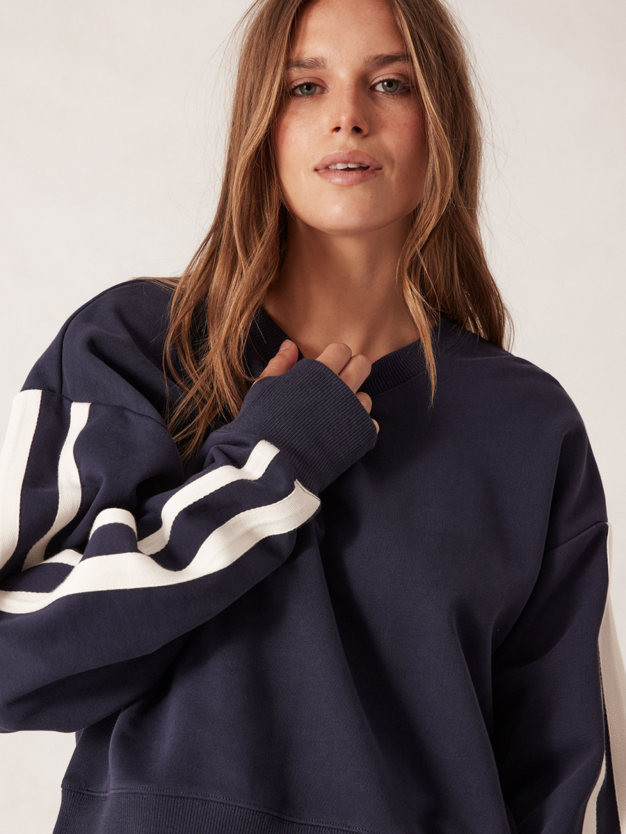 Sporty Slouchy Crew | New Navy Side Stripe