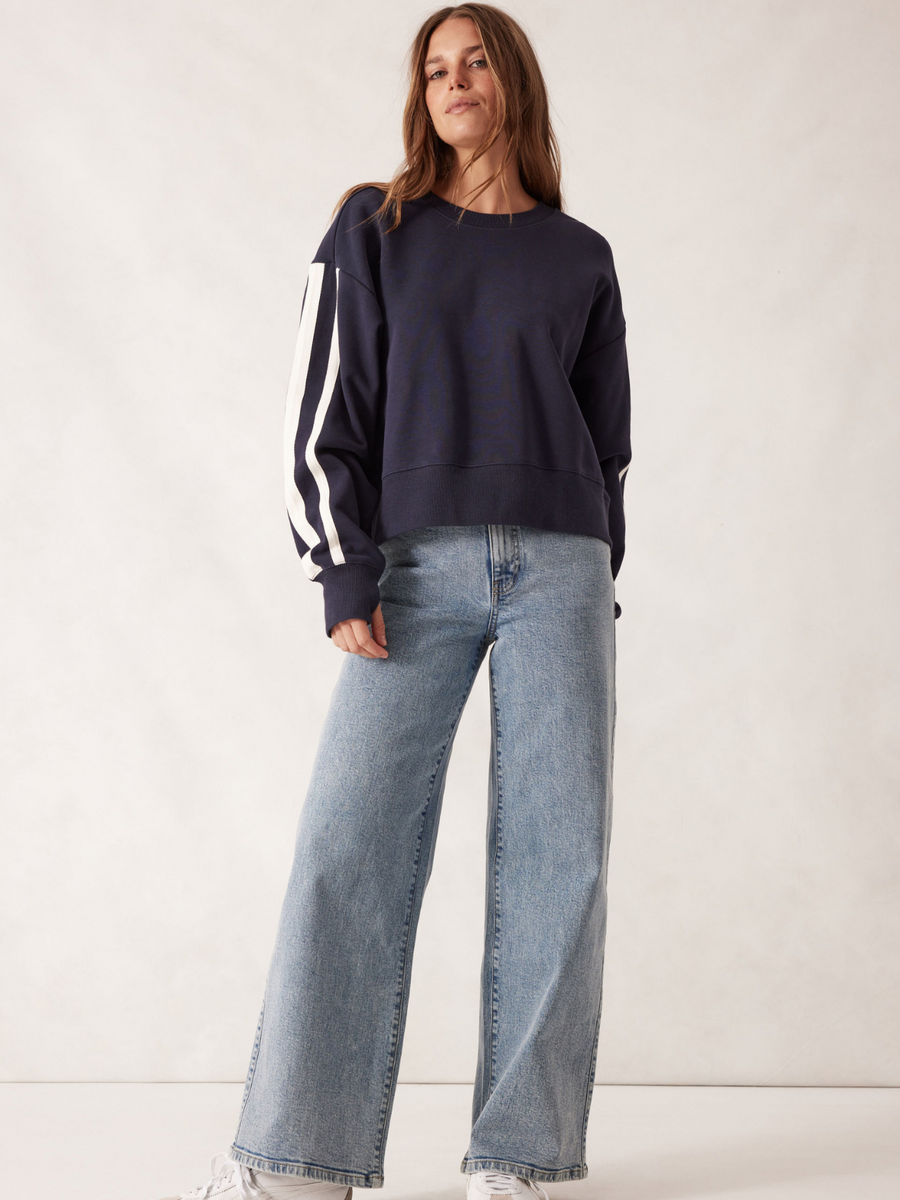 Sporty Slouchy Crew | New Navy Side Stripe