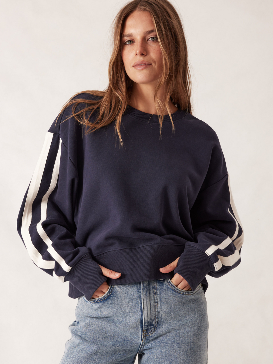 Sporty Slouchy Crew | New Navy Side Stripe