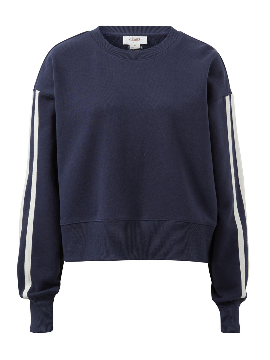 Sporty Slouchy Crew | New Navy Side Stripe