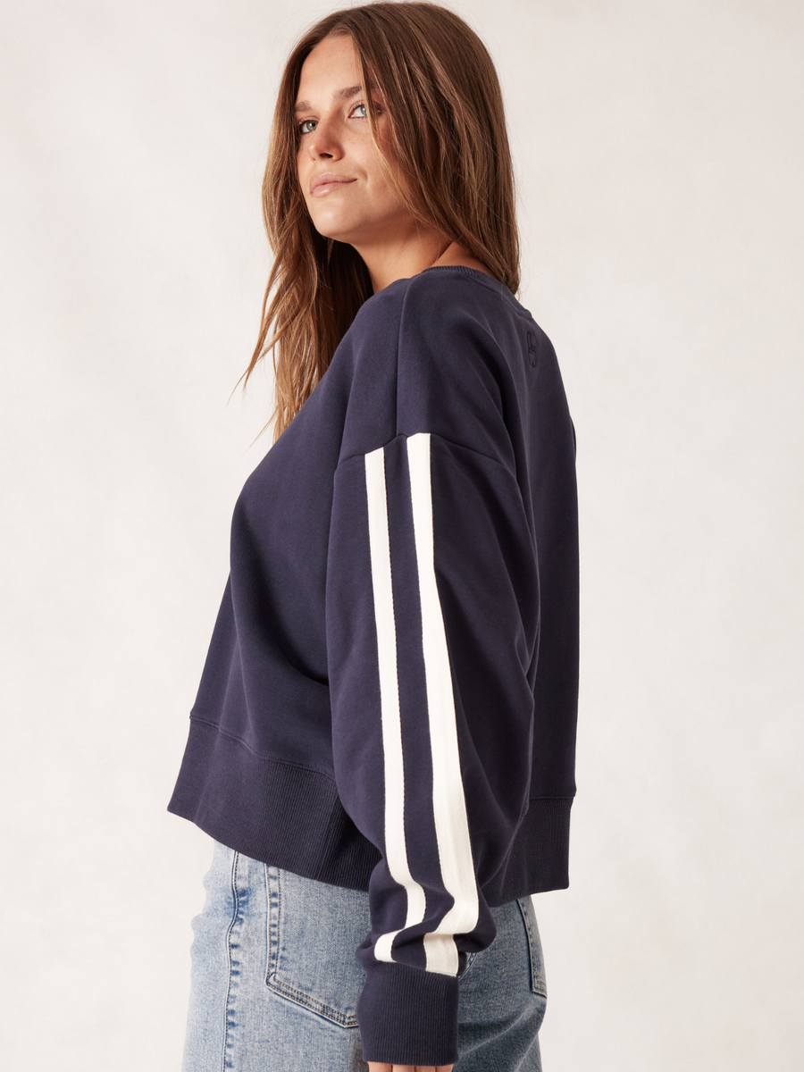 Sporty Slouchy Crew | New Navy Side Stripe