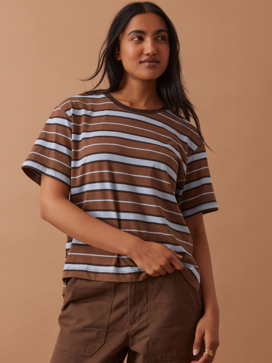 Stevie Slouchy Tee | Chalk & Choc Retro Stripe