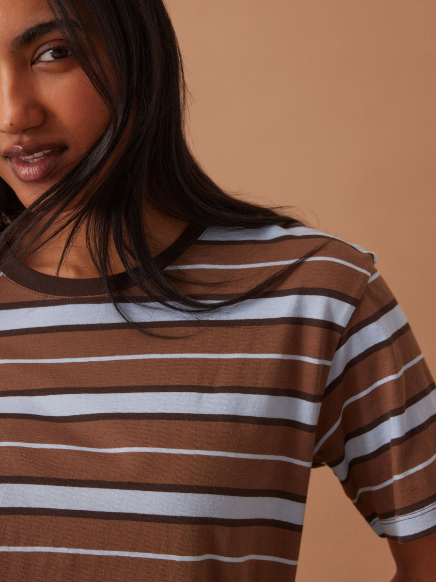 Stevie Slouchy Tee | Chalk & Choc Retro Stripe