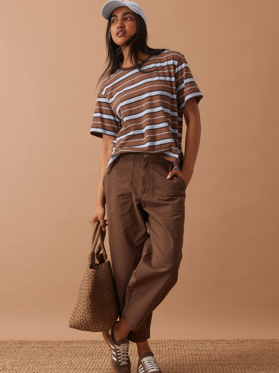 Stevie Slouchy Tee | Chalk & Choc Retro Stripe