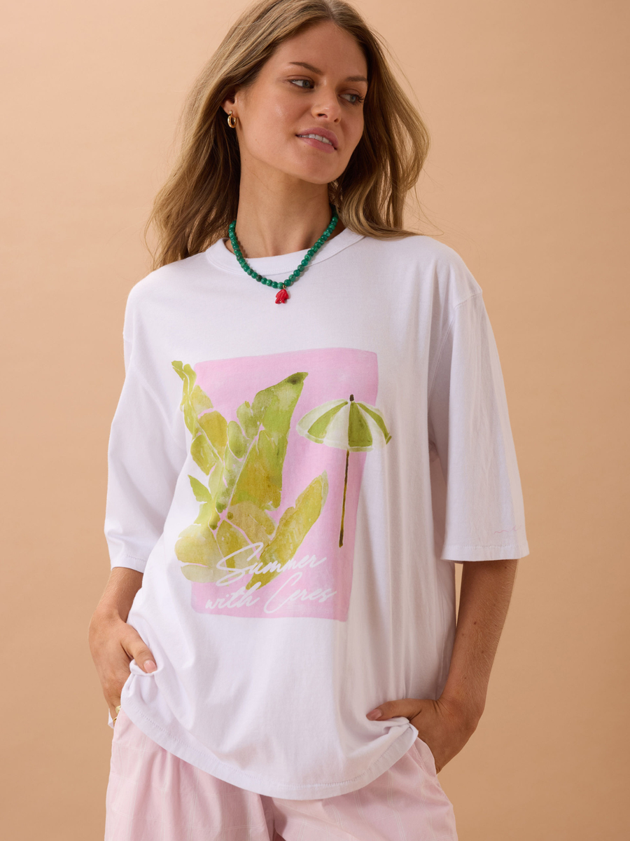 Liv Oversized Tee | White/Coastal Leaves