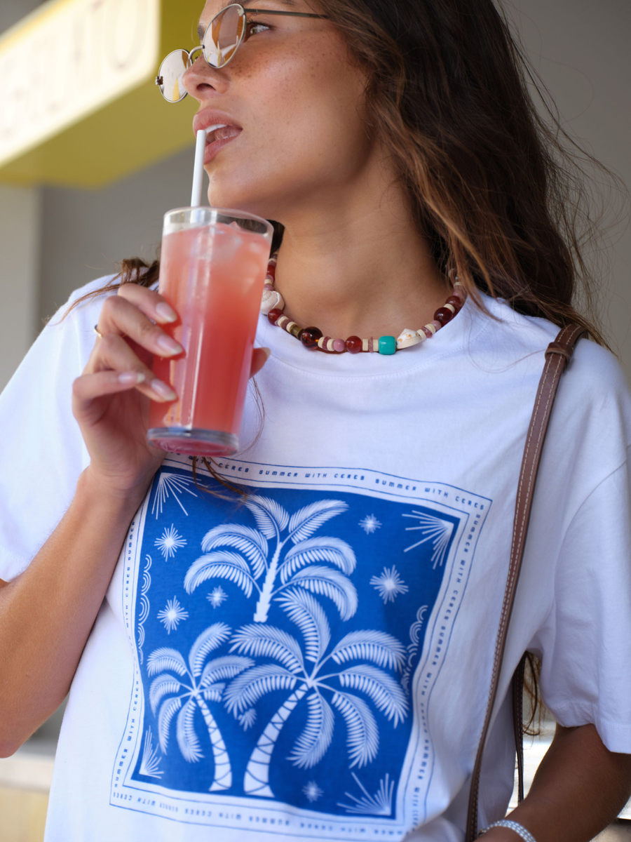 Stevie Slouchy Tee | White/Palm Scarf Print