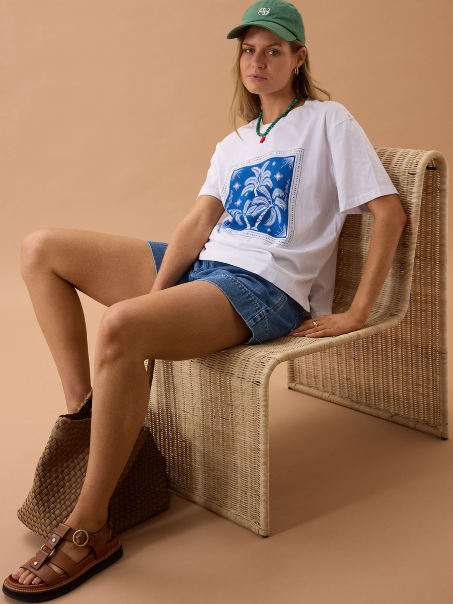 Stevie Slouchy Tee | White/Palm Scarf Print