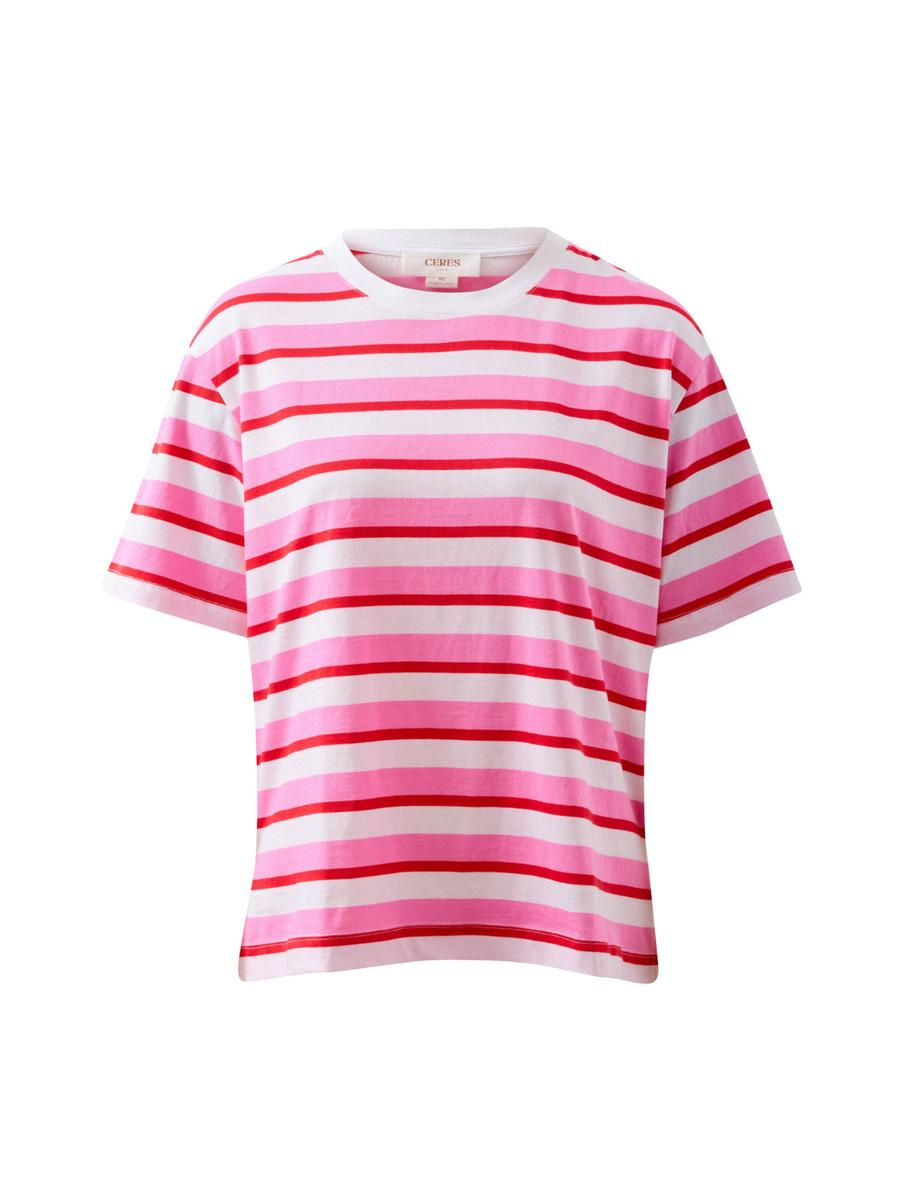 Stevie Slouchy Tee | Hibiscus/Heritage Red Stripe