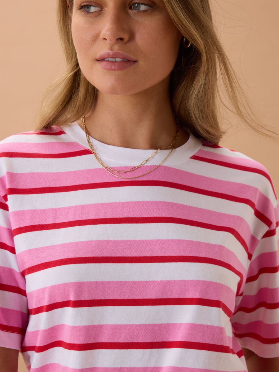 Stevie Slouchy Tee | Hibiscus/Heritage Red Stripe