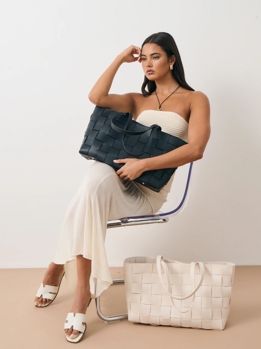 Nelly Woven Tote Bag | Black