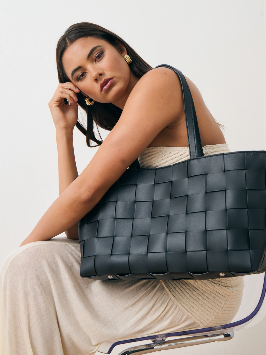 Nelly Woven Tote Bag | Black