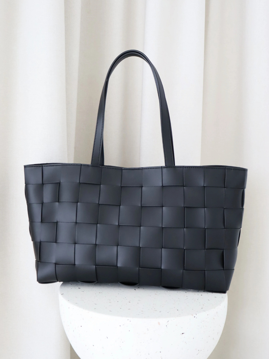 Nelly Woven Tote Bag | Black