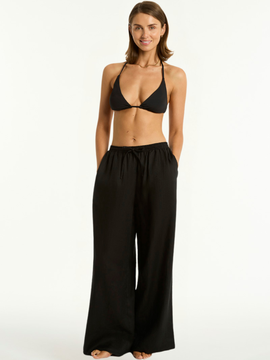 Shore Linen Palazzo Pant | Black