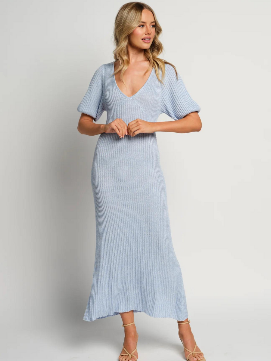 Amalfi Knit Midi Dress - Blue / White