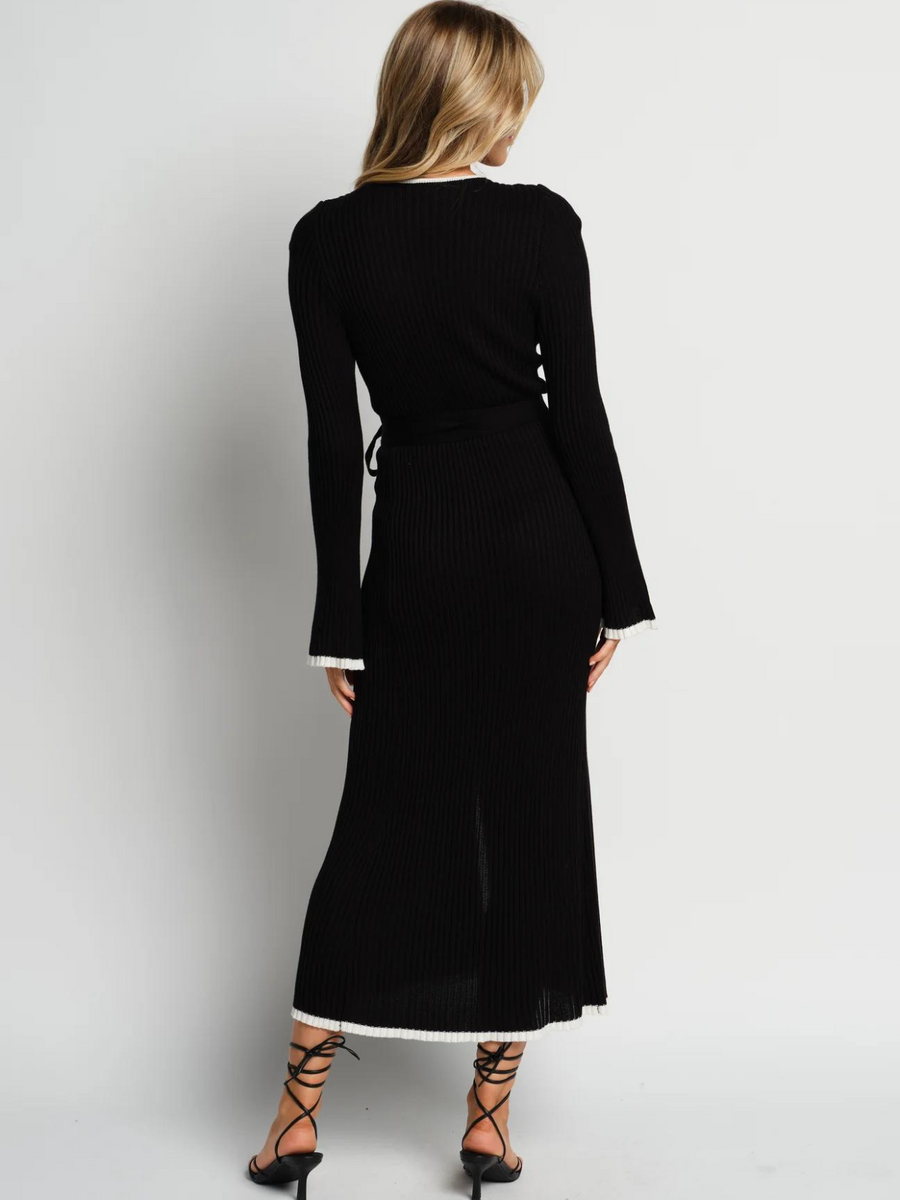 Nadine Knit Wrap Dress - Black / White